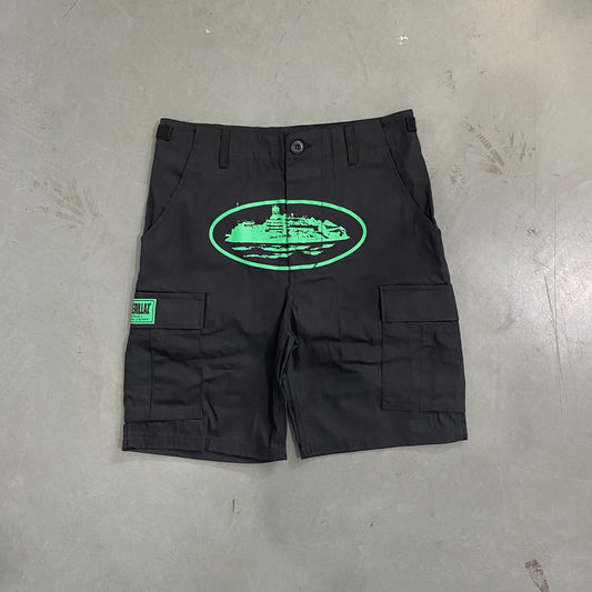 CORTEIZ BLACK/GREEN CARGO SHORTS
