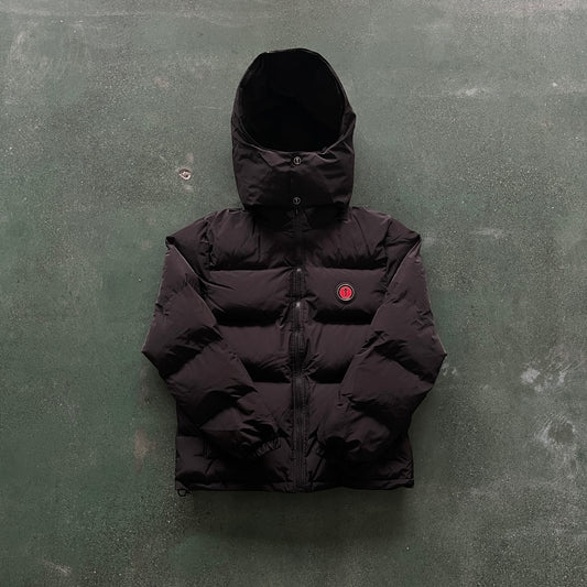 TRAPSTAR HOODED PUFFER JACKET - BLACK RED