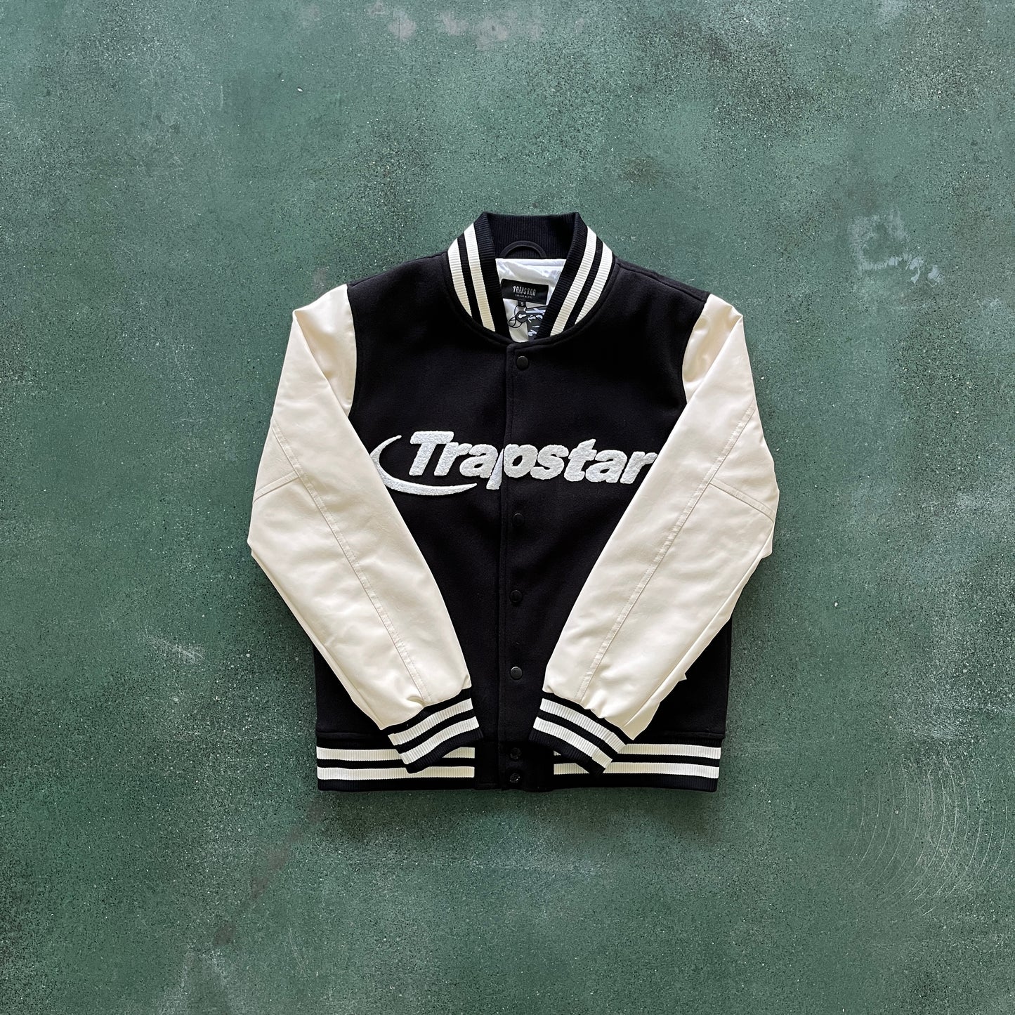 HYPERDRIVE T CHENILLE VARSITY JACKET - BLACK AND CREAM